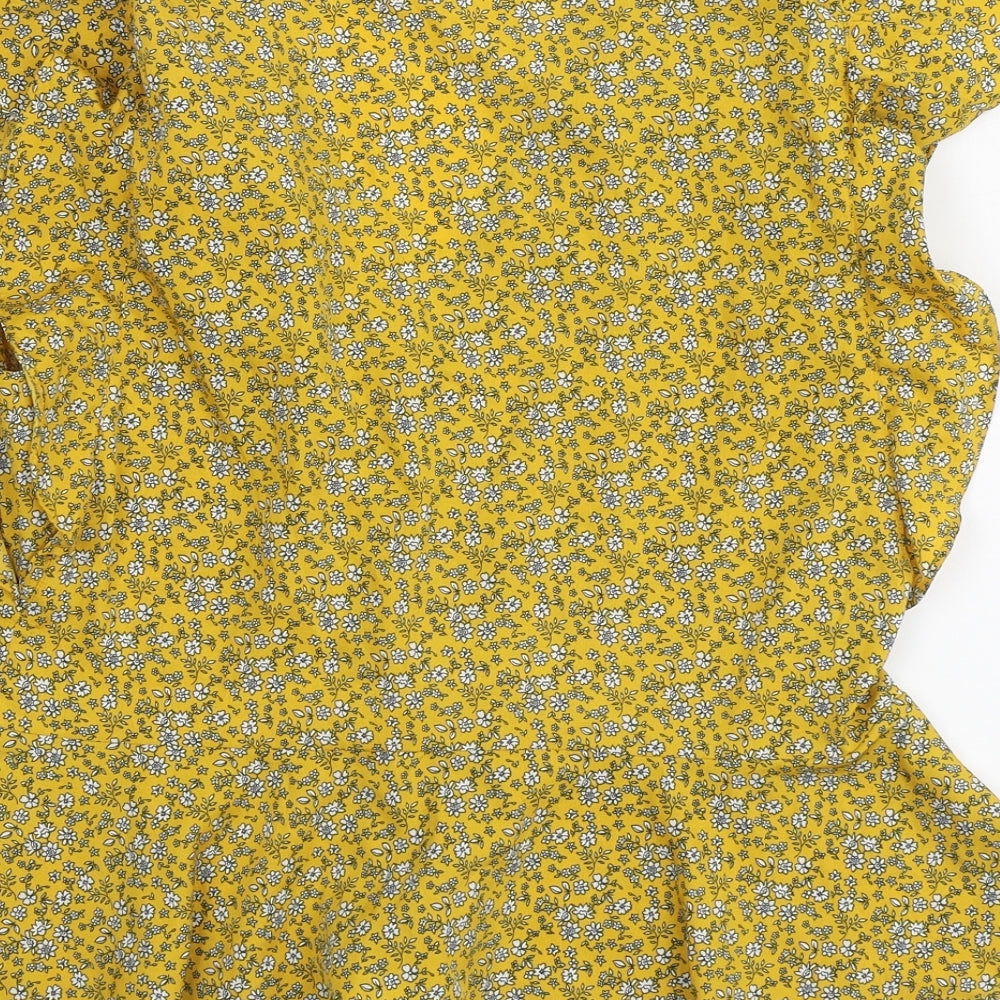 New Look Womens Yellow Floral Polyester Basic Blouse Size S V-Neck