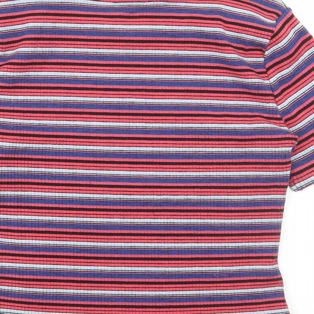 New Look Womens Multicoloured Striped Polyester Cropped T-Shirt Size 10 Boat Neck