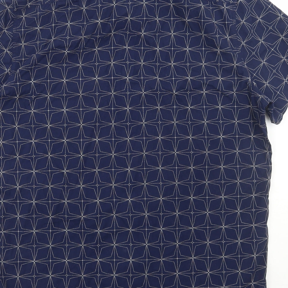 FOREVER 21 Mens Blue Geometric Cotton Button-Up Size L Collared Button