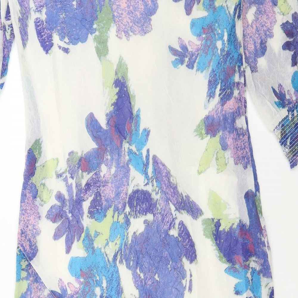 Adini Womens White Floral Polyester A-Line Size M Square Neck Pullover