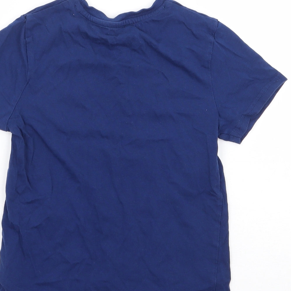 Marks & Spencer Boys Blue 100% Cotton Basic T-Shirt Size 6-7 Years Crew Neck Pullover - Gaming
