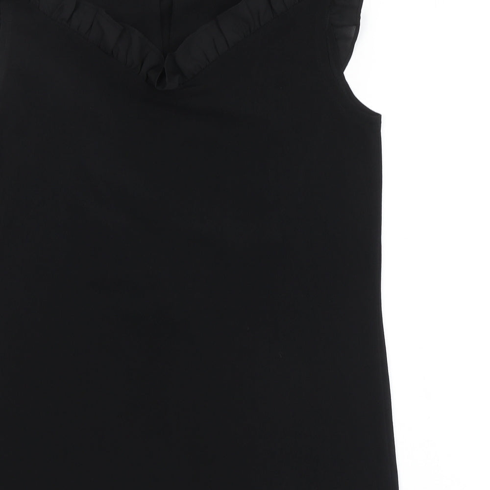 NEXT Womens Black Polyester Basic Blouse Size 8 Round Neck - Frill Detail