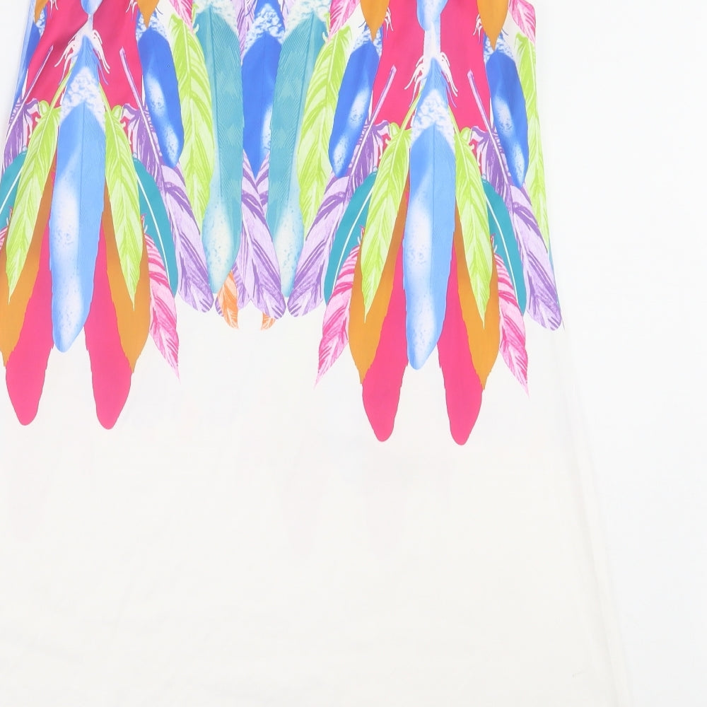 Preworn Womens Multicoloured Geometric Polyester Tank Dress Size S Scoop Neck Pullover - Feather Print