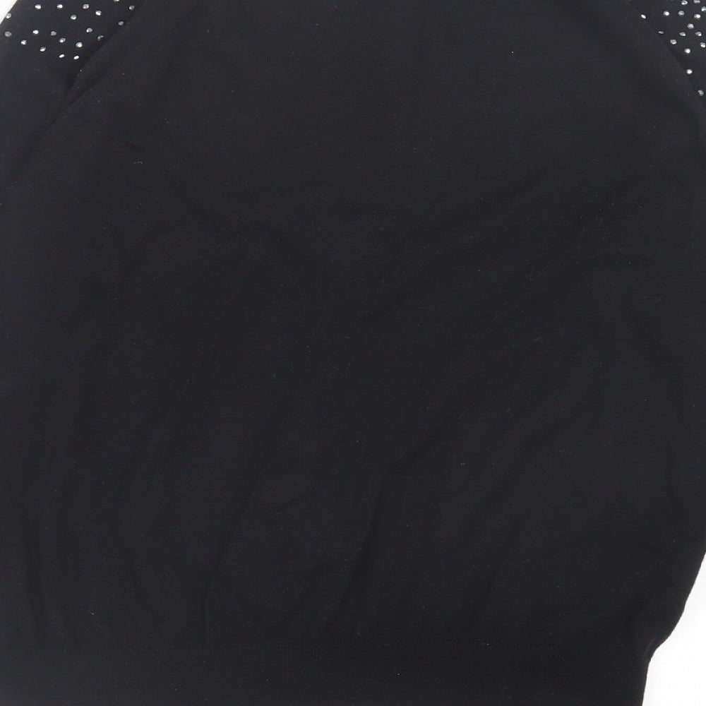 Mango Womens Black V-Neck Polyamide Pullover Jumper Size M