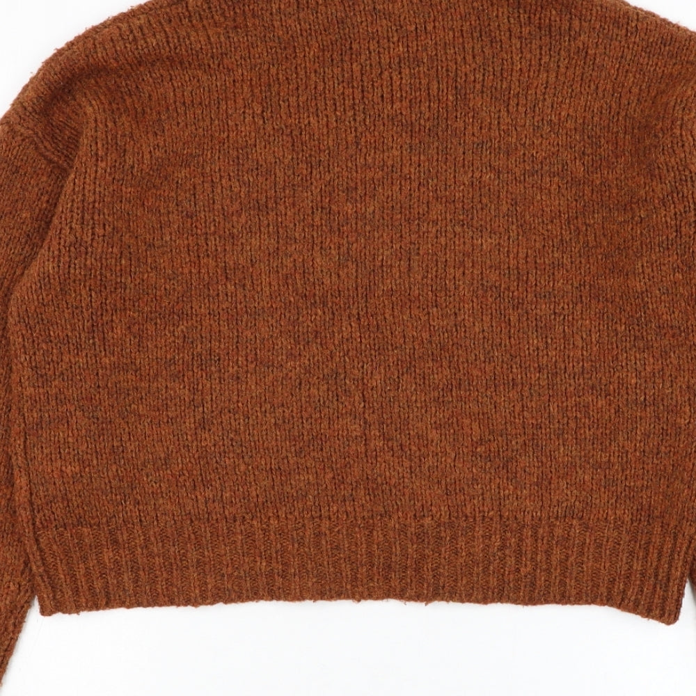New Look Womens Brown Mock Neck Polyester Pullover Jumper Size 8