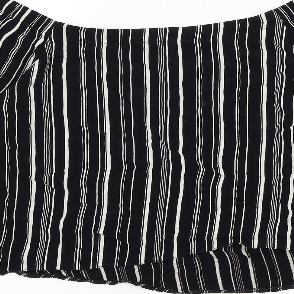 New Look Womens Black Striped Viscose Basic Blouse Size 10 Off the Shoulder