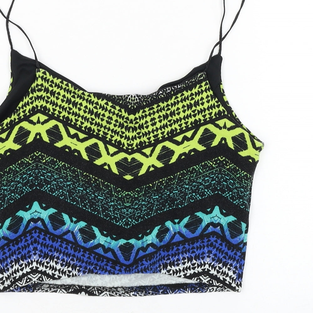 New Look Womens Multicoloured Geometric Cotton Cropped Tank Size 10 Round Neck