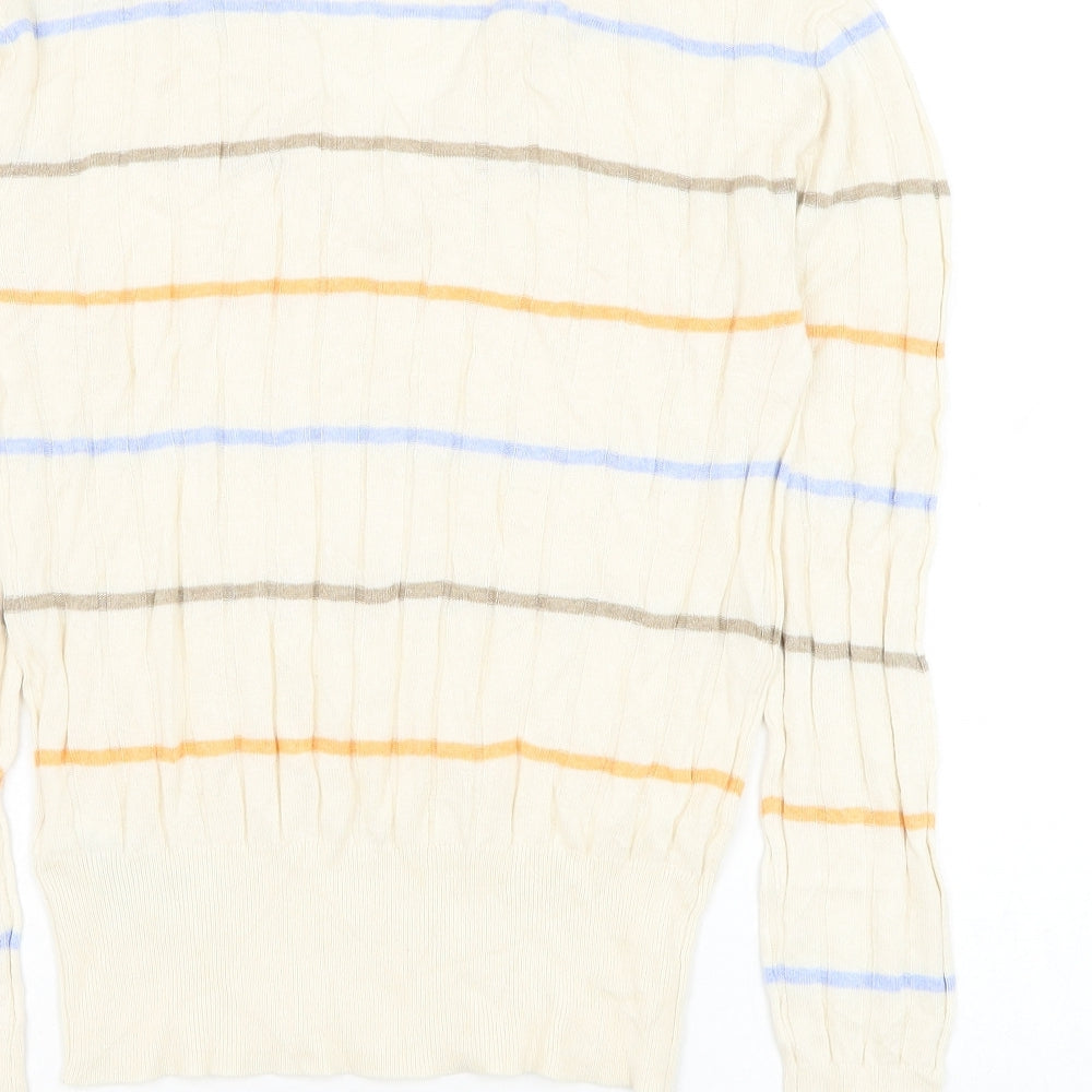 Marks & Spencer Womens Beige V-Neck Striped Viscose Pullover Jumper Size S