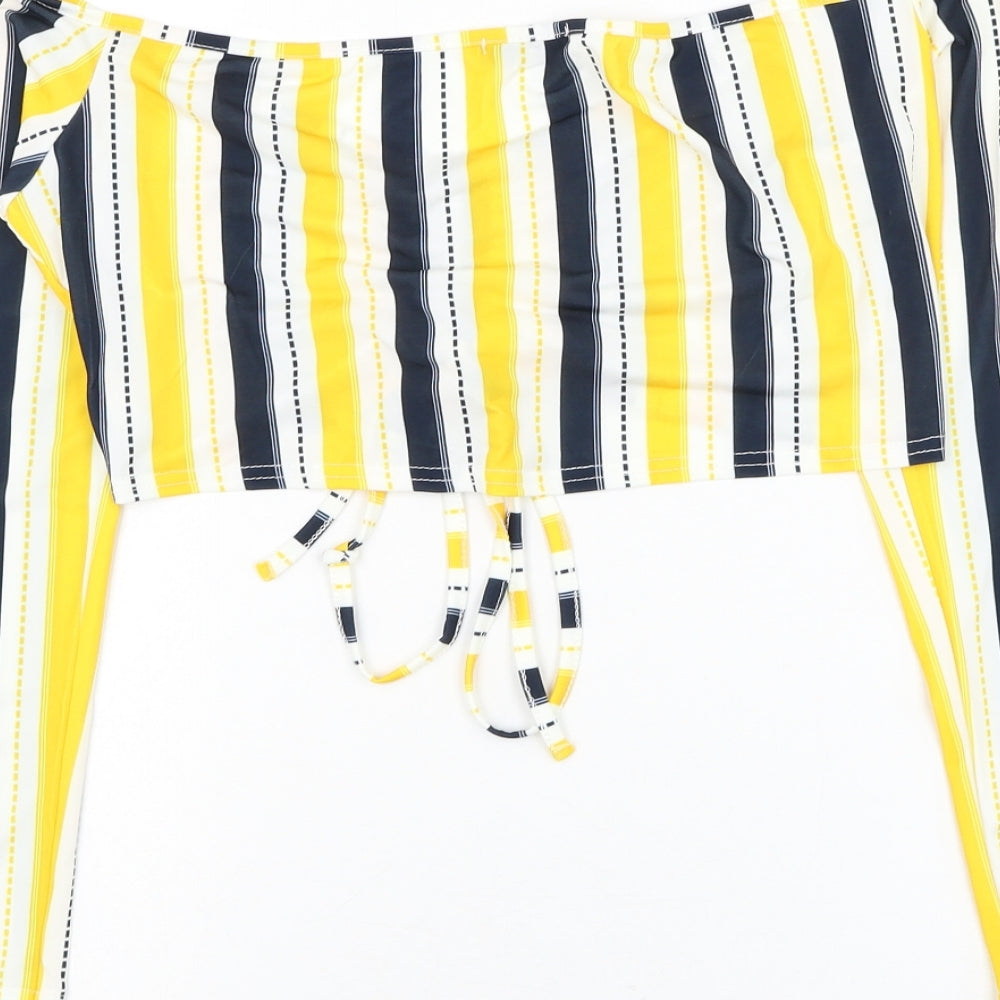 I-X London Womens White Striped Polyester Cropped Blouse Size 10 Round Neck