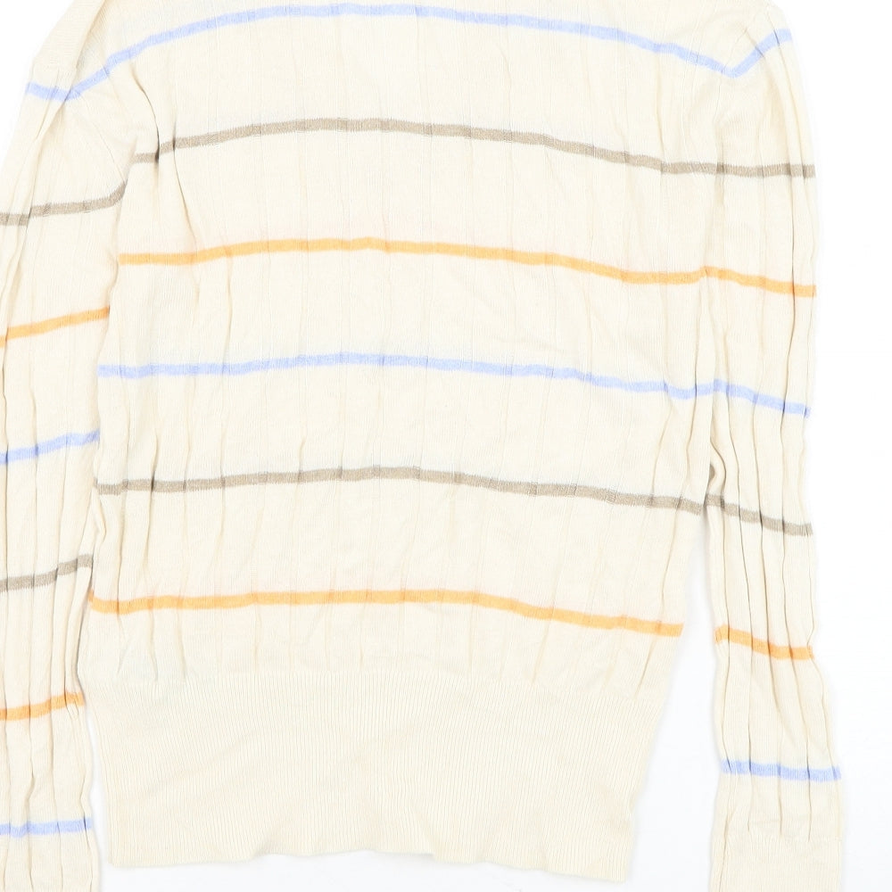 Marks & Spencer Womens Beige V-Neck Striped Viscose Pullover Jumper Size S