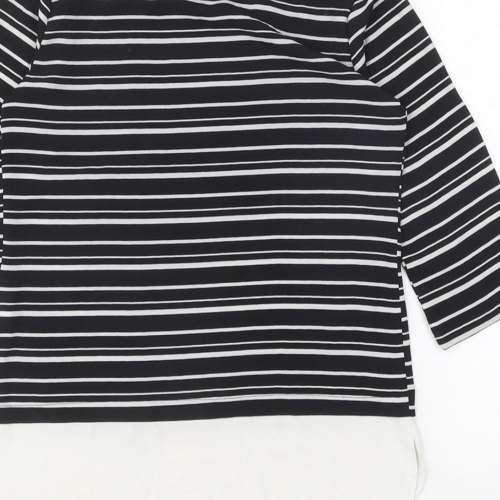 Atmosphere Womens Black Striped Polyester Basic Blouse Size 6 Round Neck