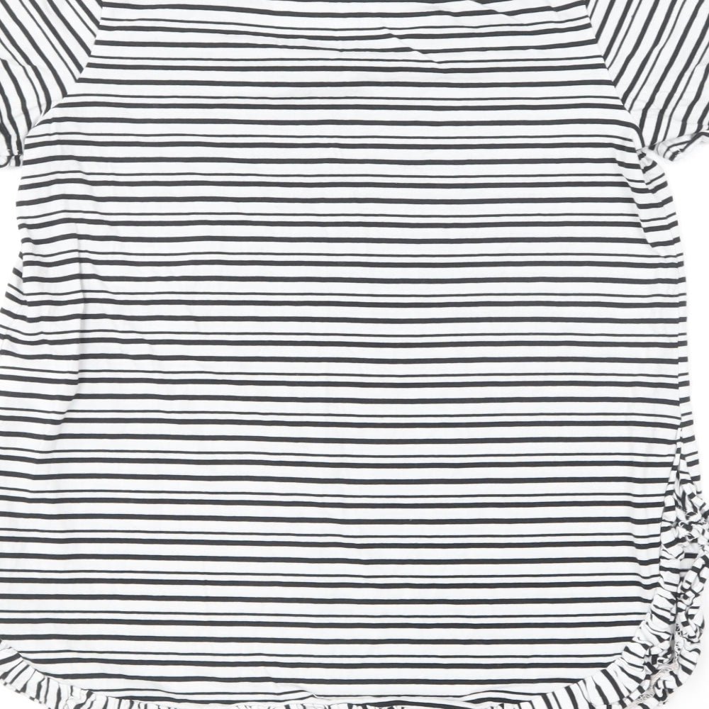 NEXT Womens Black Striped Cotton Basic T-Shirt Size 10 Round Neck