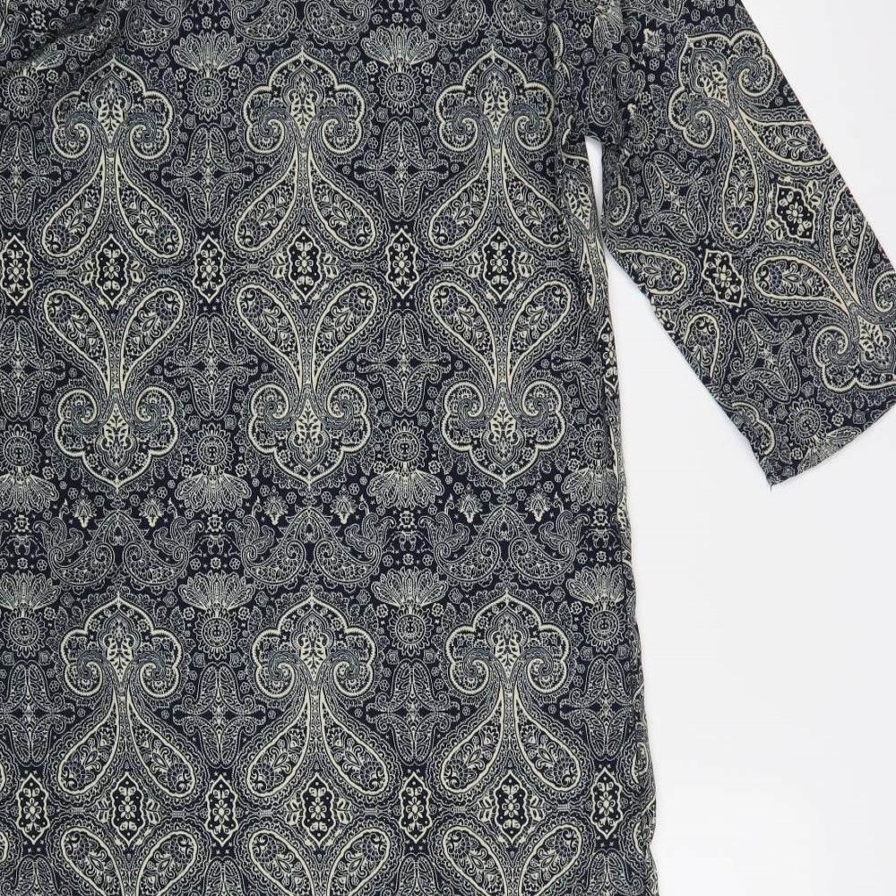 Flammode Womens Blue Paisley Cotton Shift Size S Boat Neck Button