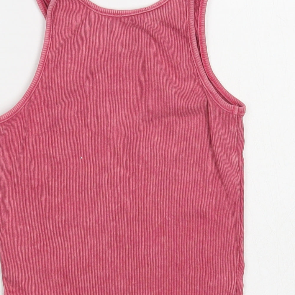 New Look Womens Pink Cotton Cropped Tank Size 8 Scoop Neck