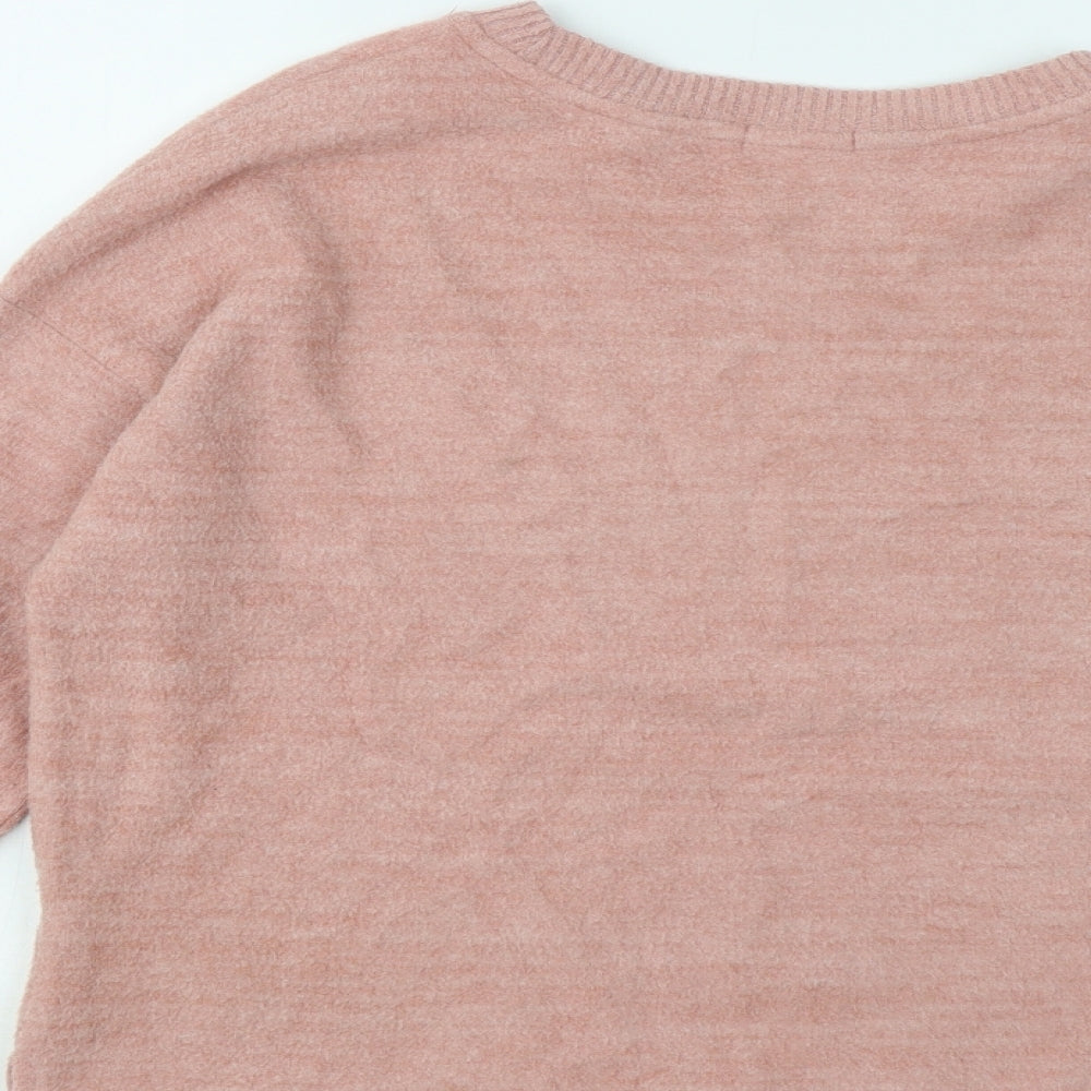 Stradivarius Womens Pink Round Neck Viscose Pullover Jumper Size S