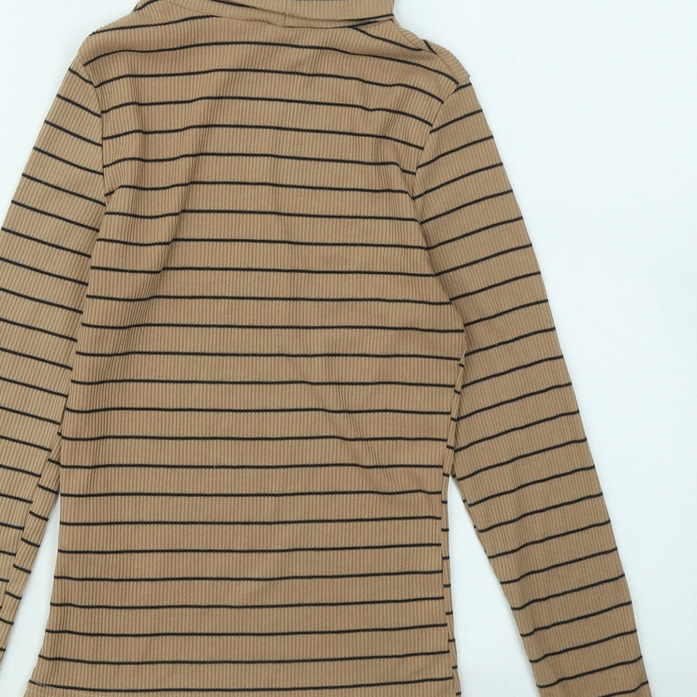 New Look Womens Brown Roll Neck Striped Polyester Pullover Jumper Size 8