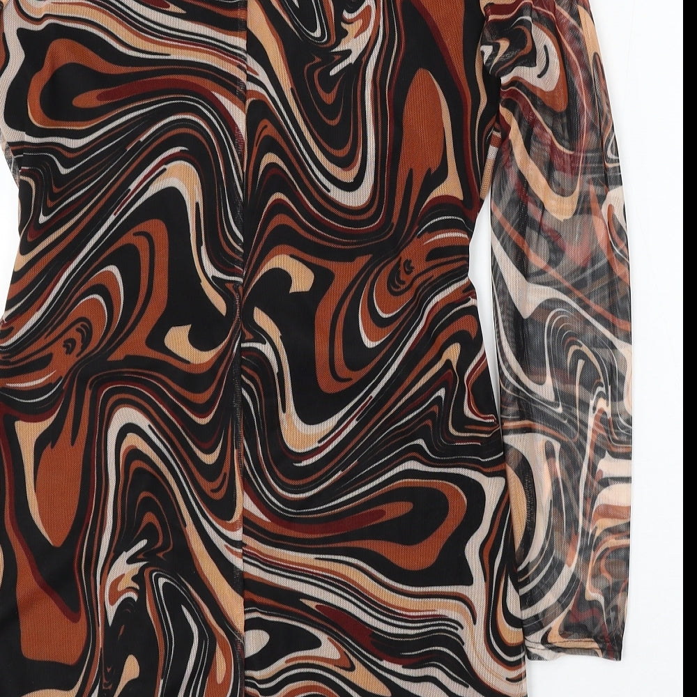 Edge Street Womens Brown Geometric Polyester Sheath Size 14 V-Neck - Tie Front