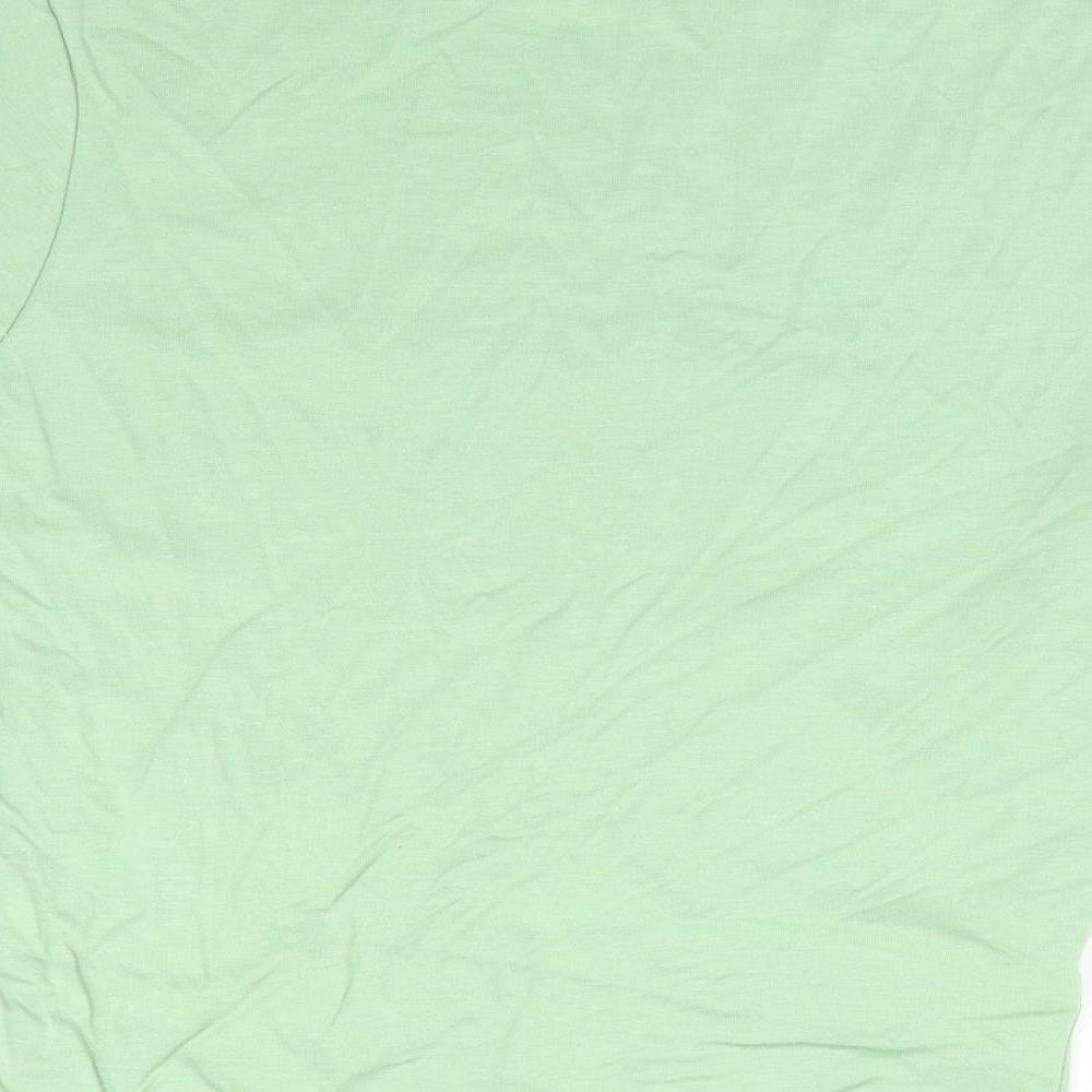Stylewise Womens Green Cotton Cropped T-Shirt Size S Mock Neck