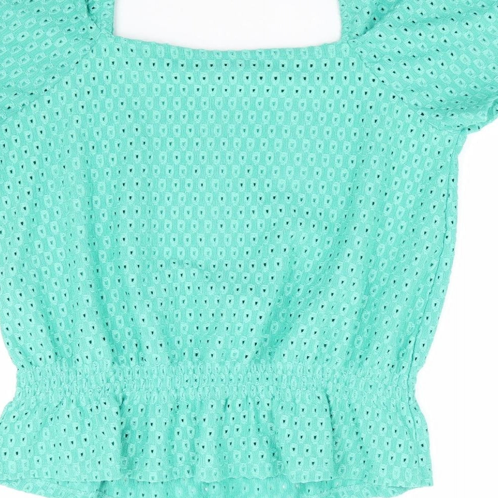 Papaya Womens Green Polyester Jersey T-Shirt Size 14 Square Neck - Peplum