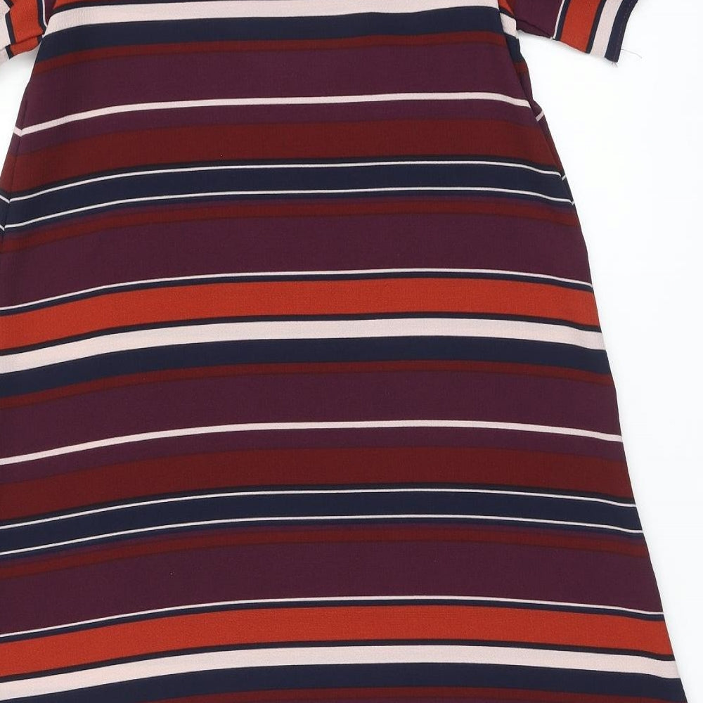 New Look Womens Multicoloured Striped Polyester A-Line Size 8 Square Neck Button