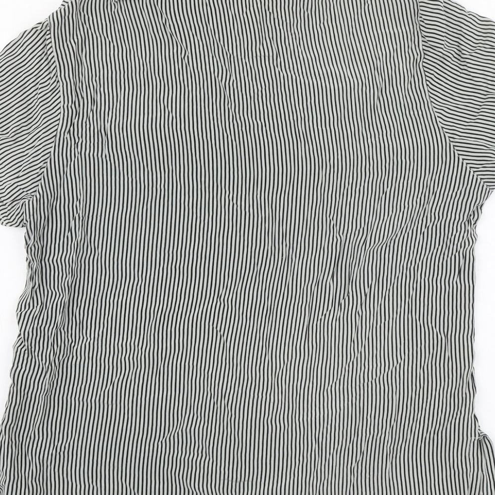 Cherie Womens Black Striped Polyester Basic Button-Up Size M Collared