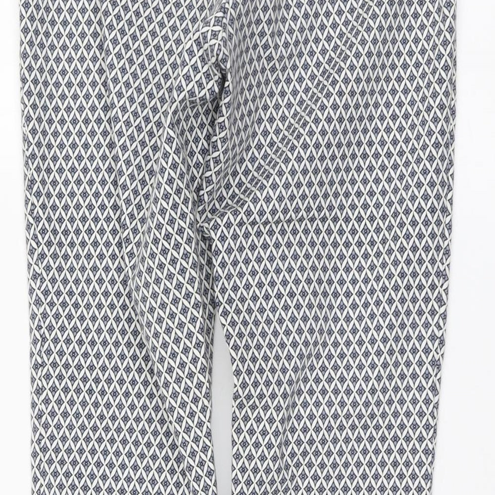 H&M Womens Blue Geometric Cotton Chino Trousers Size M L26 in Regular Button
