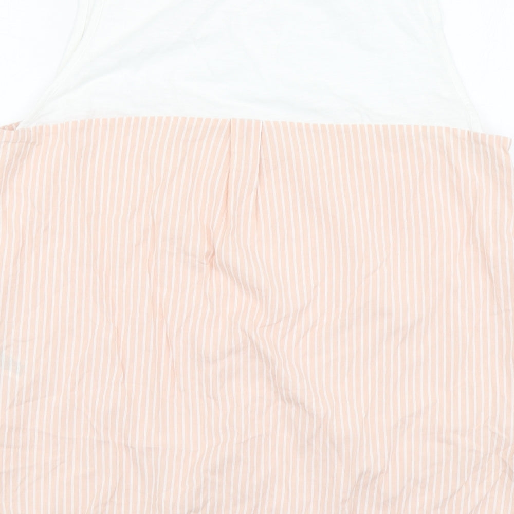 Dunnes Stores Womens Pink Striped Cotton Basic Tank Size 14 Round Neck