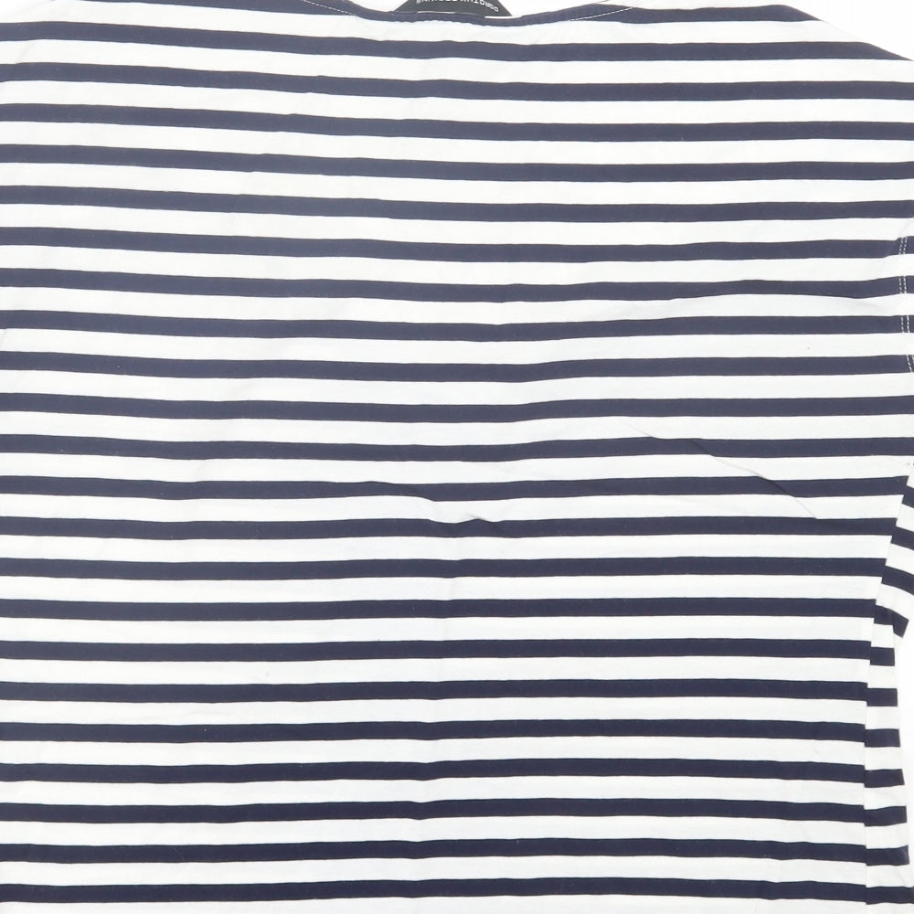 Dorothy Perkins Womens Blue Striped Cotton Basic T-Shirt Size 12 Crew Neck - Blue & White