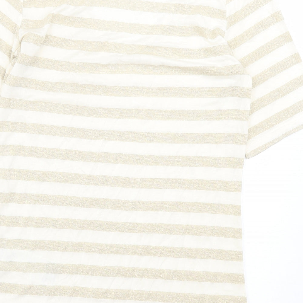 Esprit Womens Beige Striped Viscose Basic T-Shirt Size S Scoop Neck - Beige & Gold