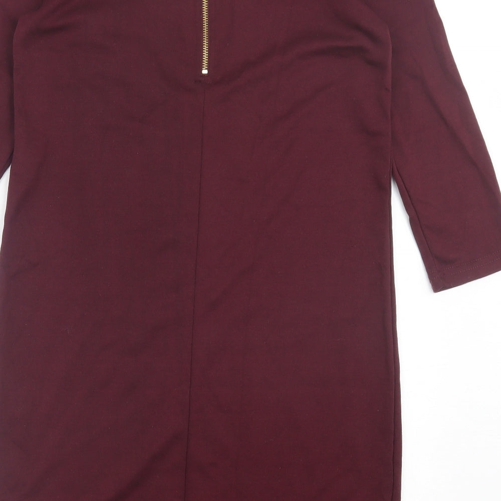 VILA Womens Purple Polyester Shift Size S Crew Neck Zip - Burgandy