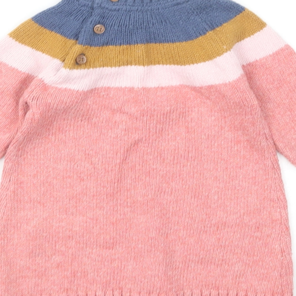Marks & Spencer Girls Multicoloured Colourblock Cotton Jumper Dress Size 3-6 Months Round Neck Button