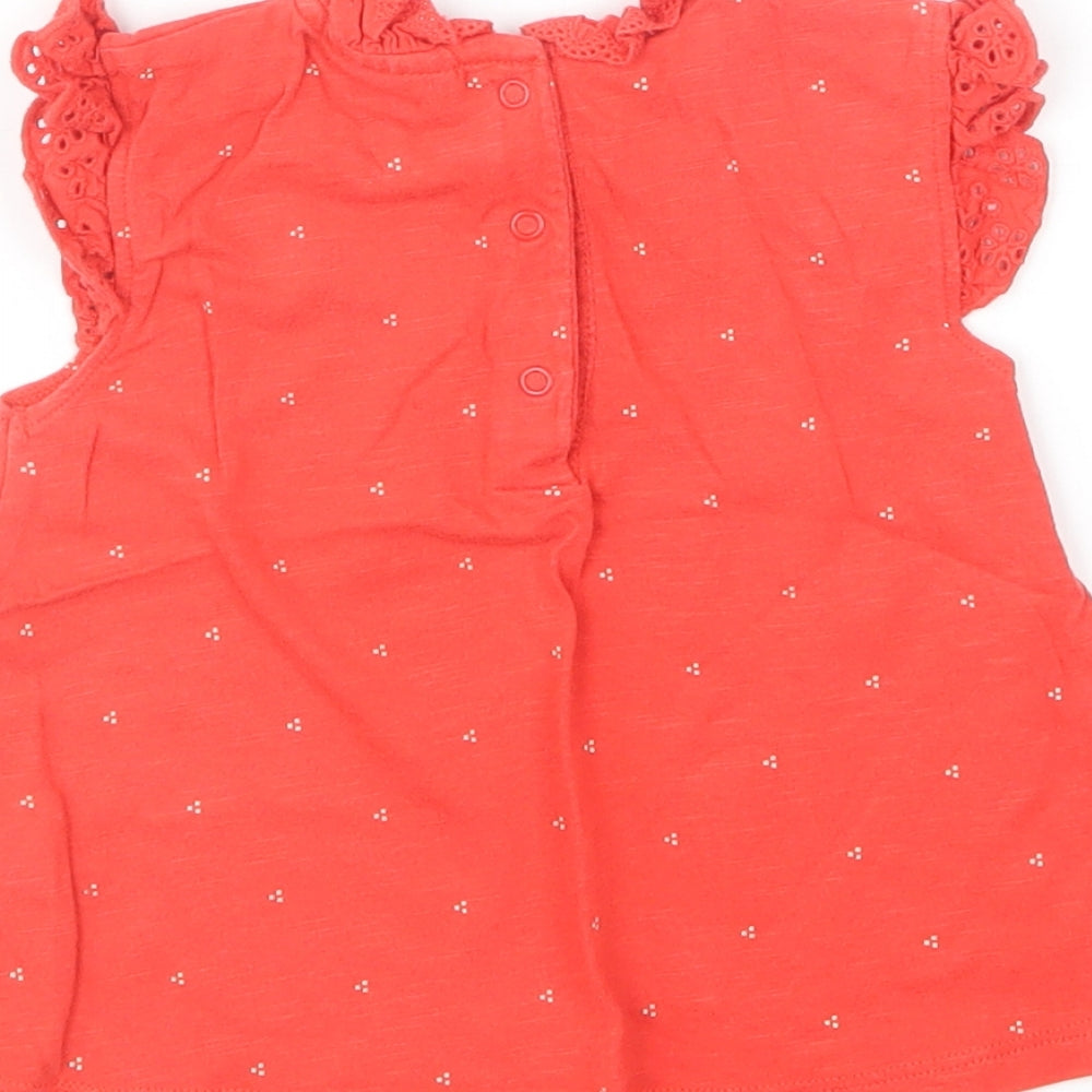 NEXT Girls Red Geometric Cotton Basic T-Shirt Size 9-12 Months Round Neck Pullover