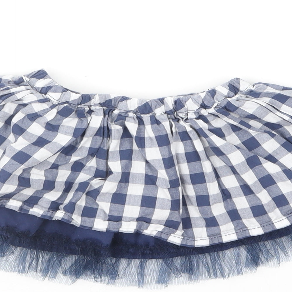 Marks & Spencer Girls Blue Gingham Polyester Tutu Skirt Size 9-12 Months Pull On