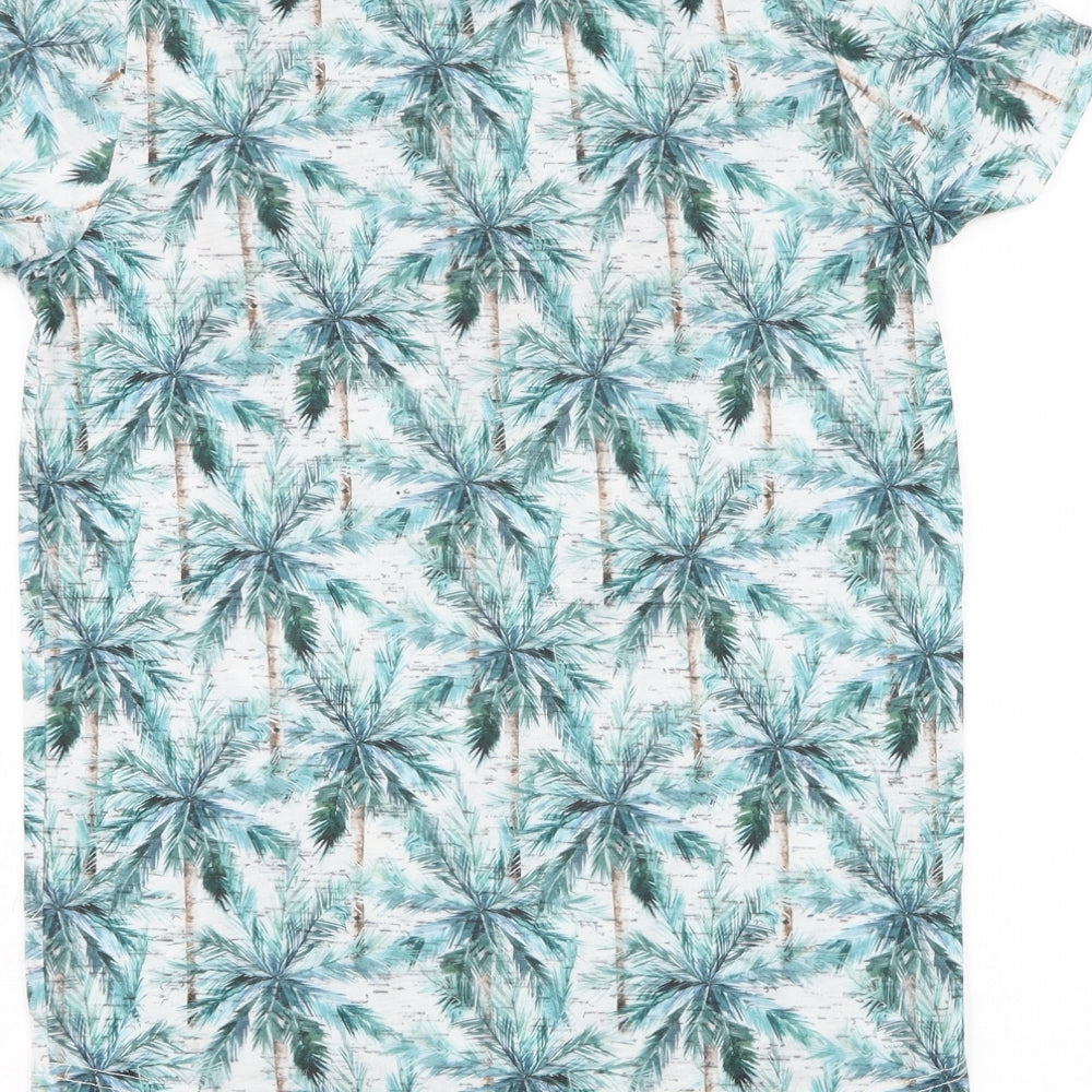 Primark Boys Green Geometric Polyester Basic T-Shirt Size 10-11 Years Round Neck Pullover - Malibu