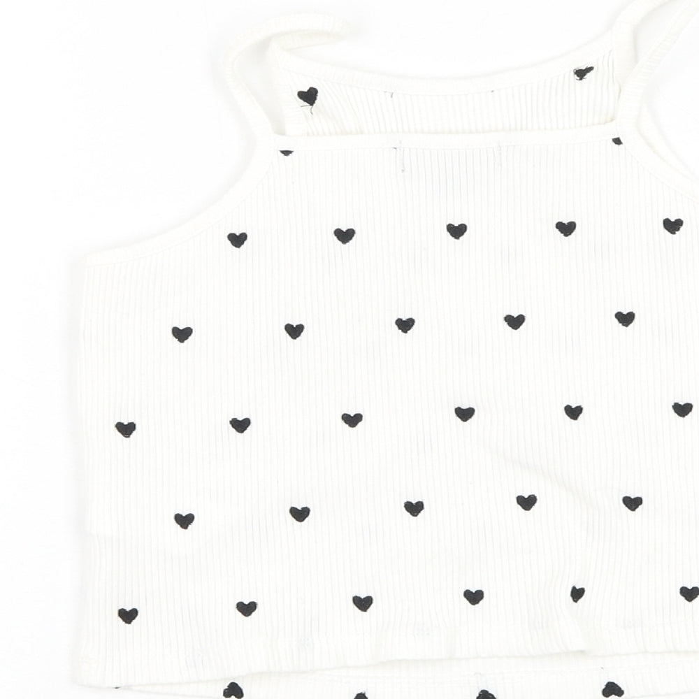 IKKS Womens White Geometric Cotton Basic Tank Size S Square Neck - Heart