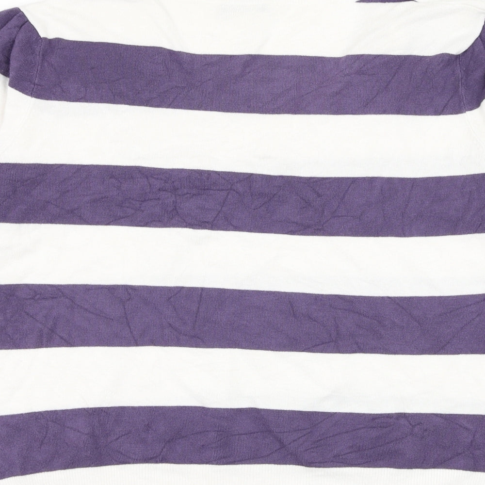 Planet Womens White Round Neck Striped Viscose Pullover Jumper Size L