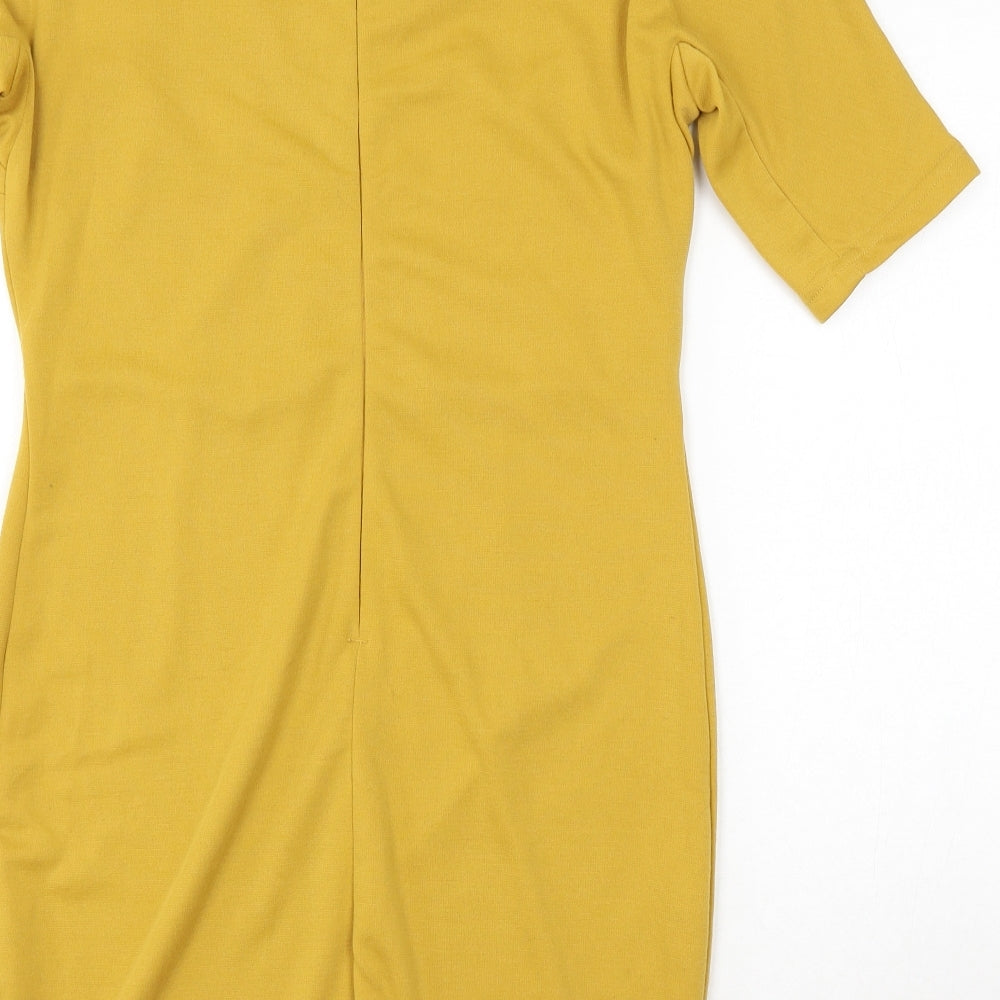 Preworn Womens Yellow Polyester Bodycon Size M Round Neck Zip