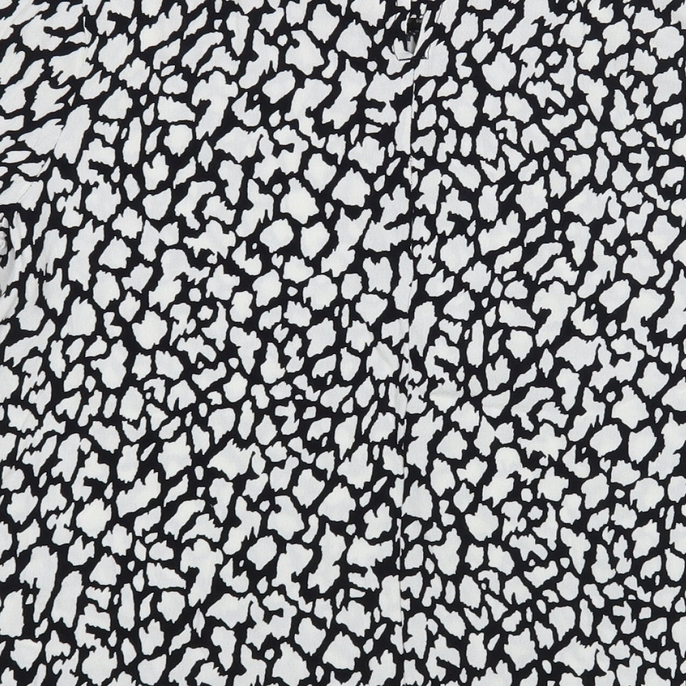 Marks & Spencer Womens Black Animal Print Viscose Basic Blouse Size 8 Round Neck