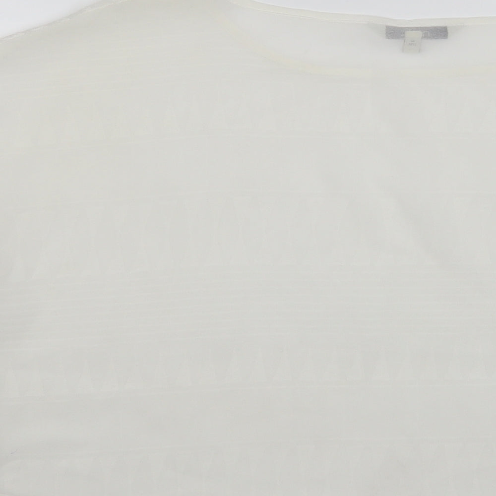 NEXT Womens White Geometric Polyester Cropped Blouse Size 12 Boat Neck