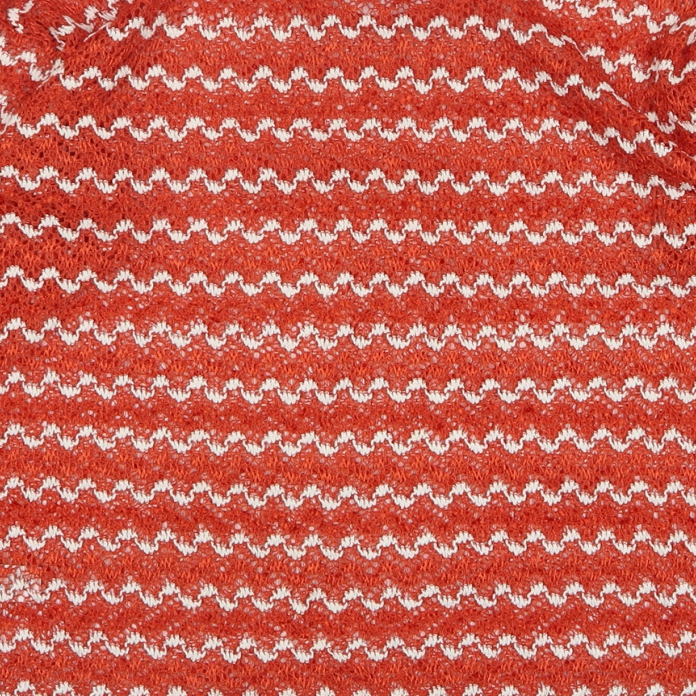 NEXT Womens Orange Round Neck Striped Polyester Pullover Jumper Size 12