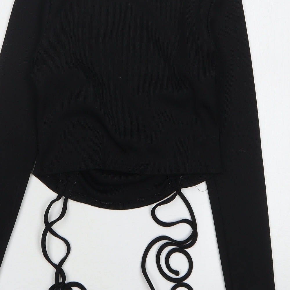 AsYou Womens Black Polyester Cropped T-Shirt Size 12 Round Neck