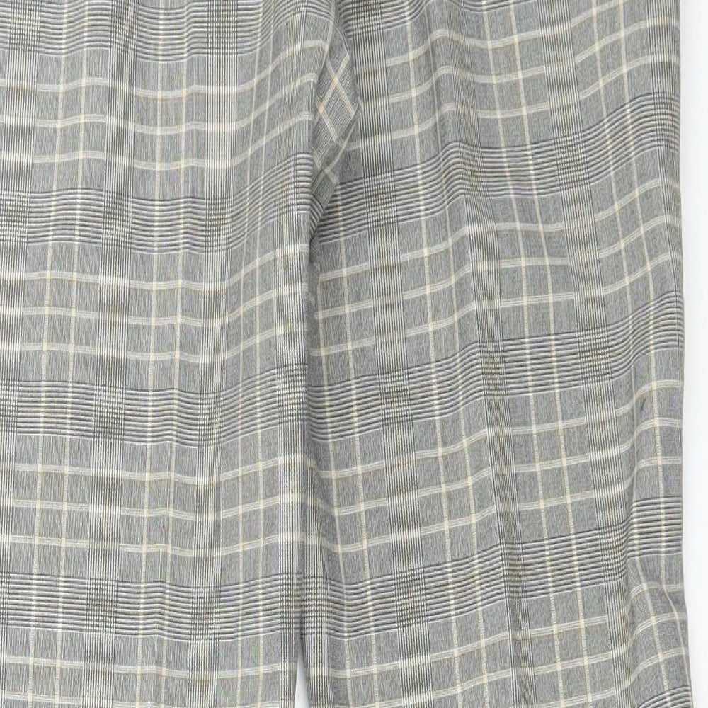 H&M Womens Grey Check Polyester Trousers Size 10 L27 in Regular Hook & Loop