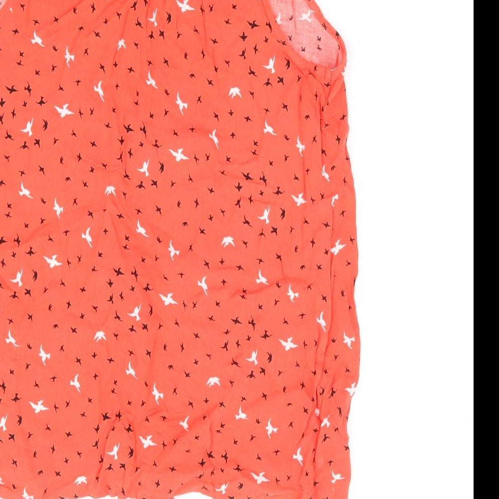 Dunnes Womens Orange Geometric Viscose Jersey Blouse Size 14 Round Neck - Tie Front