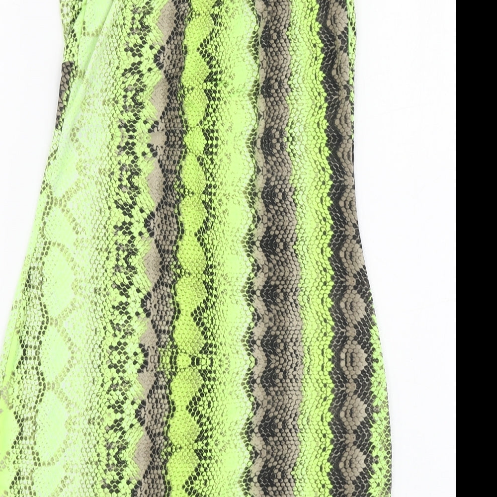 I-X London Womens Green Animal Print Polyester Basic Tank Size 6 V-Neck - Snake Print
