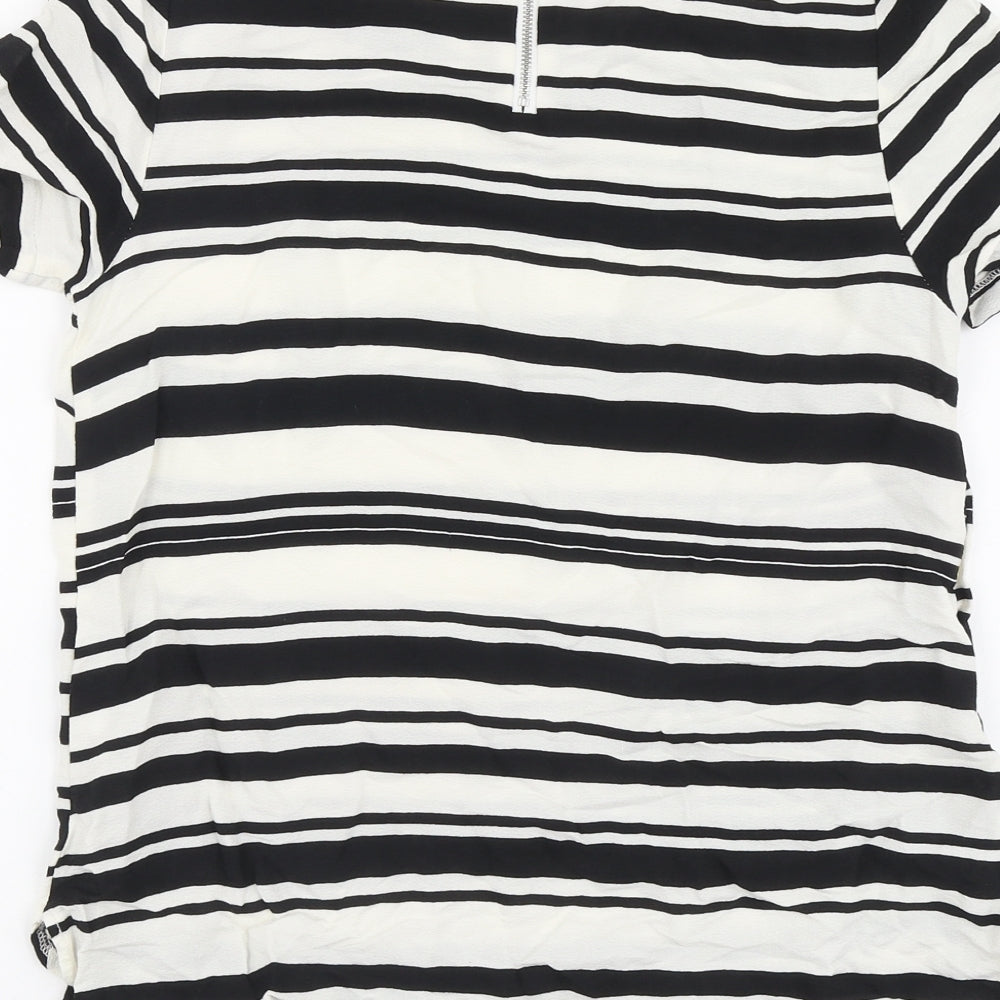 New Look Womens Black Striped Polyester Basic Blouse Size 10 Round Neck