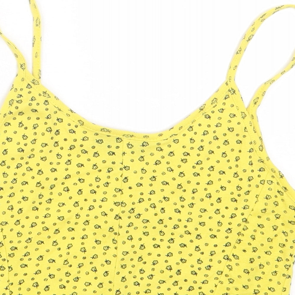 Topshop Womens Yellow Floral Polyester Cropped Tank Size 8 Scoop Neck