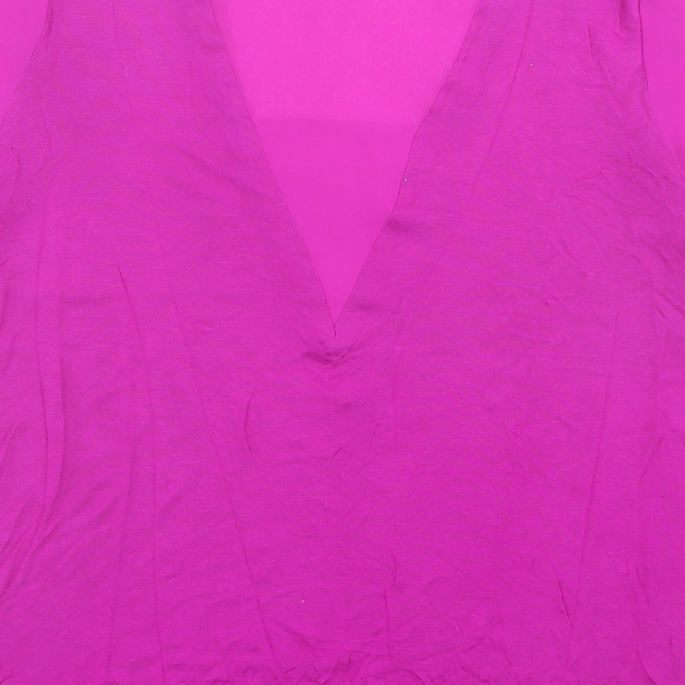 Warehouse Womens Purple Polyester Basic T-Shirt Size 10 Crew Neck