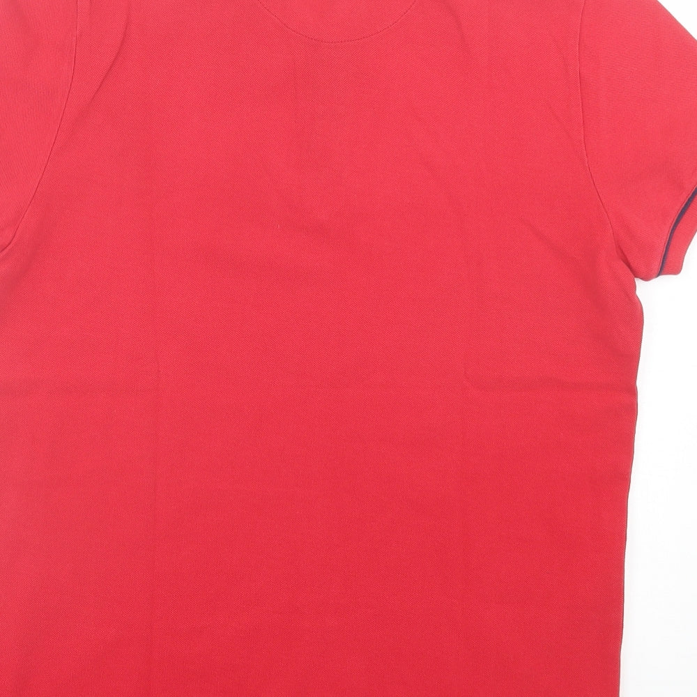 William Hunt Mens Red Cotton Polo Size M Collared Button - Blue Collar