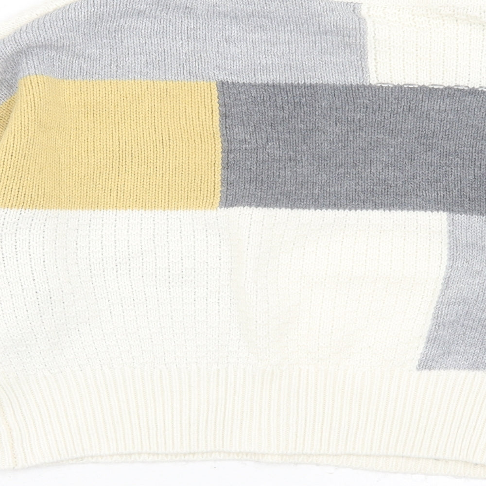 Miss Selfridge Womens Grey V-Neck Geometric Acrylic Pullover Jumper Size 10 - Grey, Yellow & White