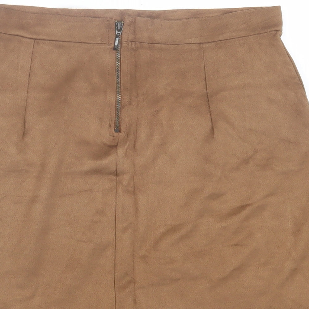 TU Womens Brown Polyester A-Line Skirt Size 8 Zip